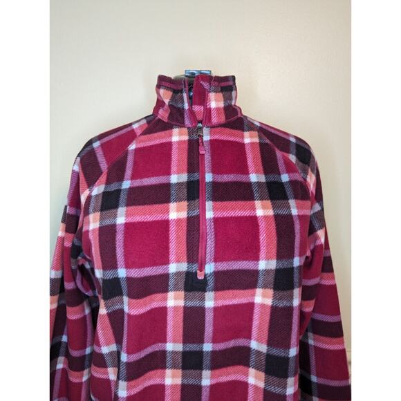 Eddie Bauer Red Plaid Quarter Zip Fleece Pullover Sweater Top Size L - Picture 4 of 7